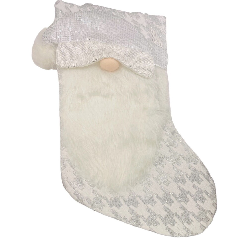 Gnome Christmas Stocking White Silver Santa C20